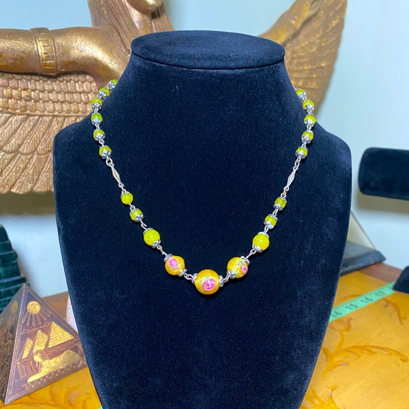 Vintage Yellow and Pink Beaded Necklace - Picture 1 of 9